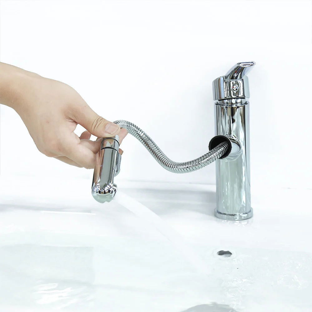 Chaf Contemporary Single Lever Handle Bathroom Tap with Pullout Spray in Polished Chrome - 