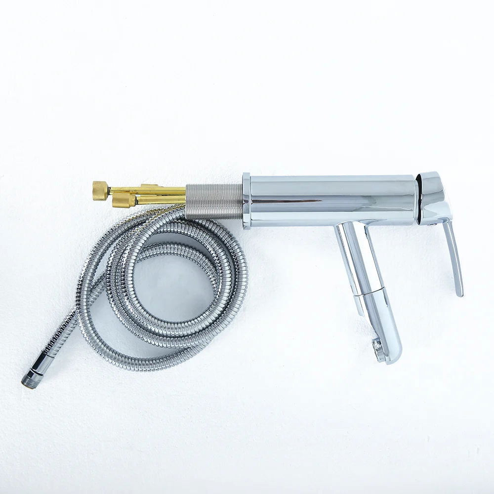 Chaf Contemporary Single Lever Handle Bathroom Tap with Pullout Spray in Polished Chrome - Homary