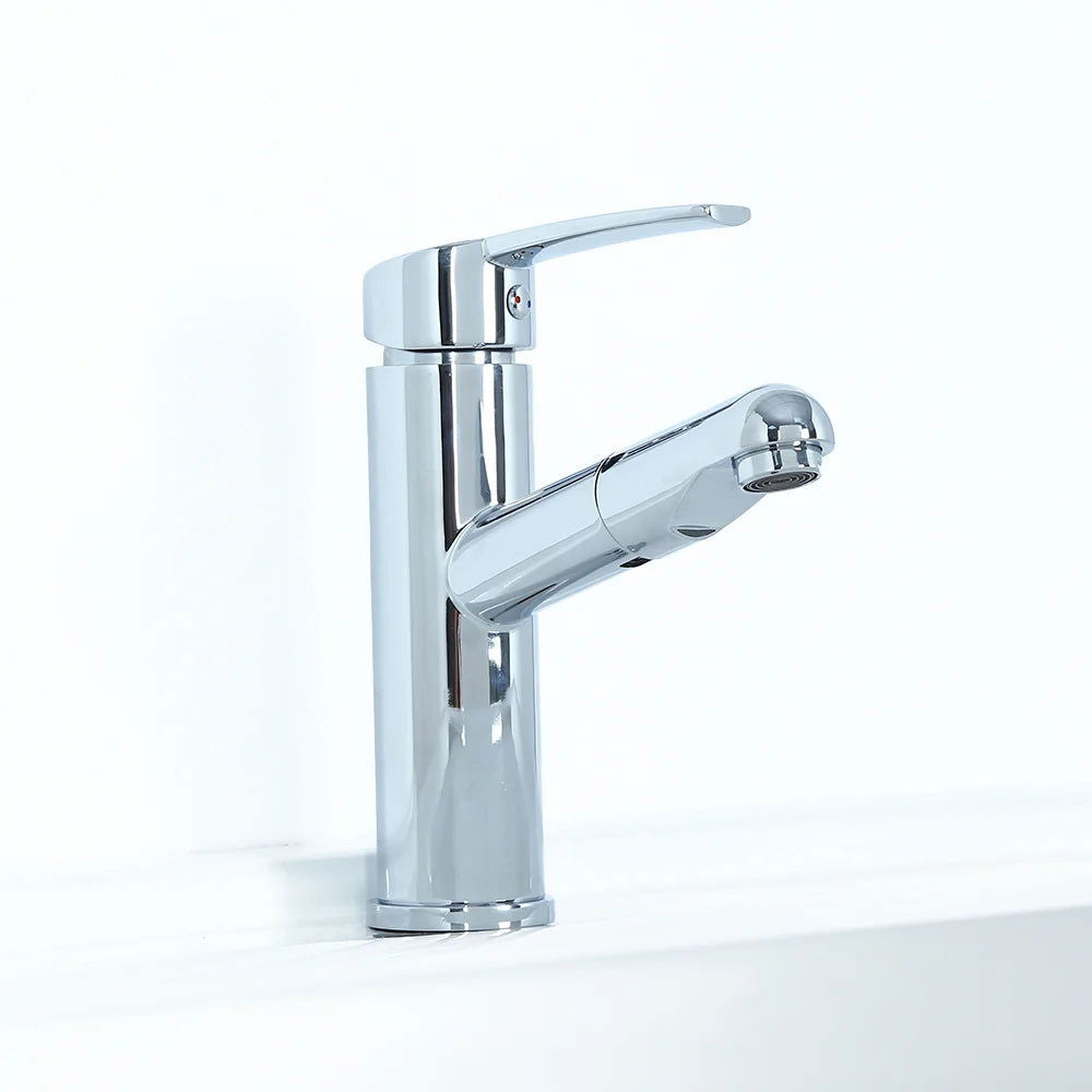 Chaf Contemporary Single Lever Handle Bathroom Tap with Pullout Spray in Polished Chrome - Homary