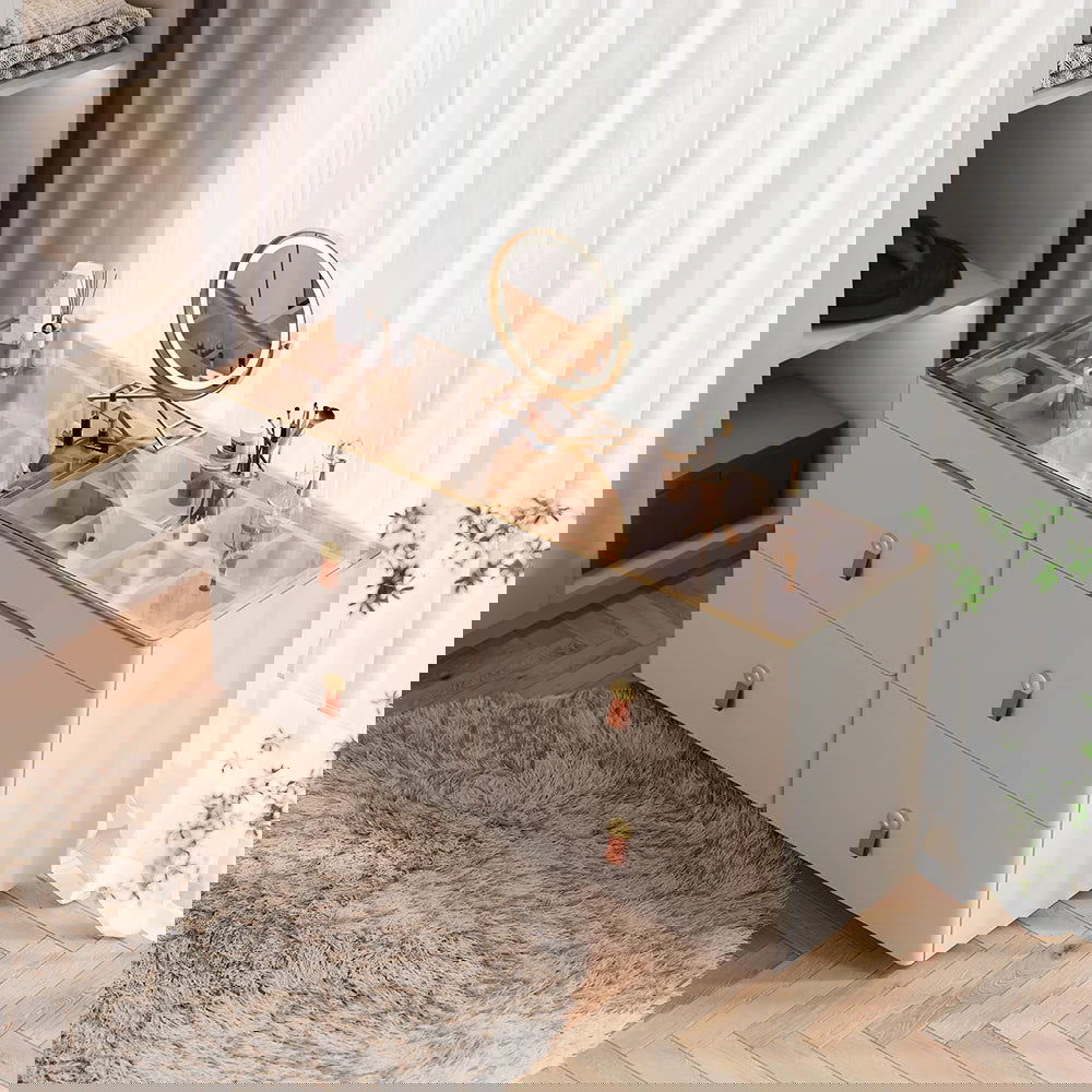 Chanor Glass Champagne Dresser 6 Drawer Closet Island with Jewelry Display Storage - 