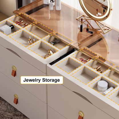 Chanor Glass Champagne Dresser 6 Drawer Closet Island with Jewelry Display Storage - 