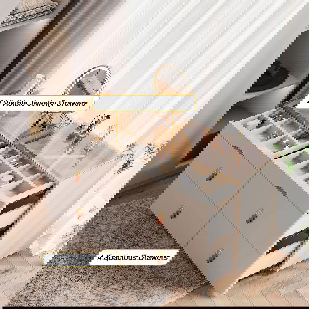 Chanor Glass Champagne Dresser 6 Drawer Closet Island with Jewelry Display Storage - 