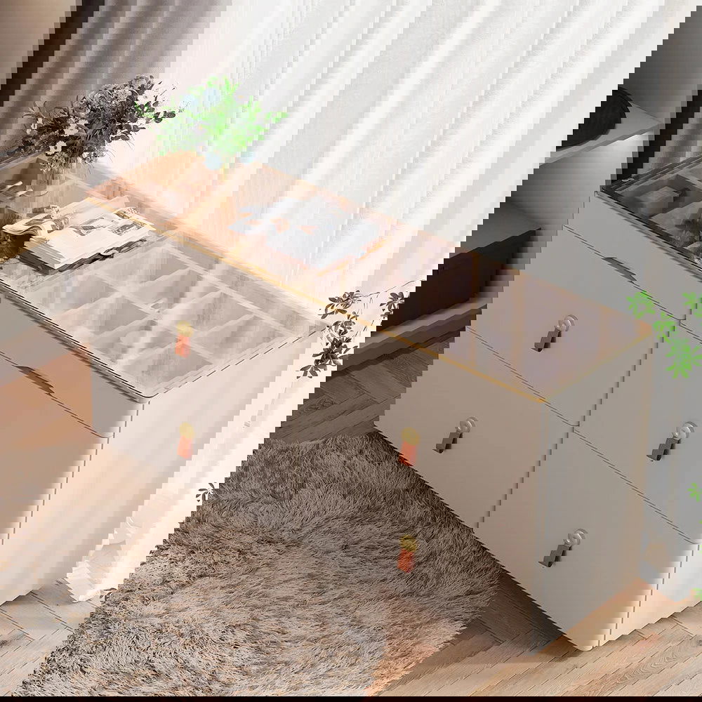 Chanor Glass Champagne Dresser 6 Drawer Closet Island with Jewelry Display Storage - 