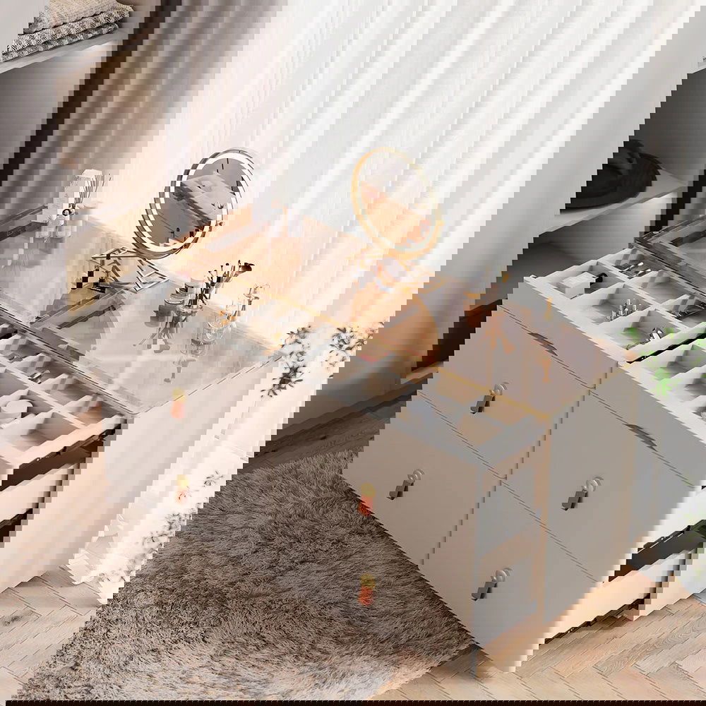 Chanor Glass Champagne Dresser 6 Drawer Closet Island with Jewelry Display Storage - Homary