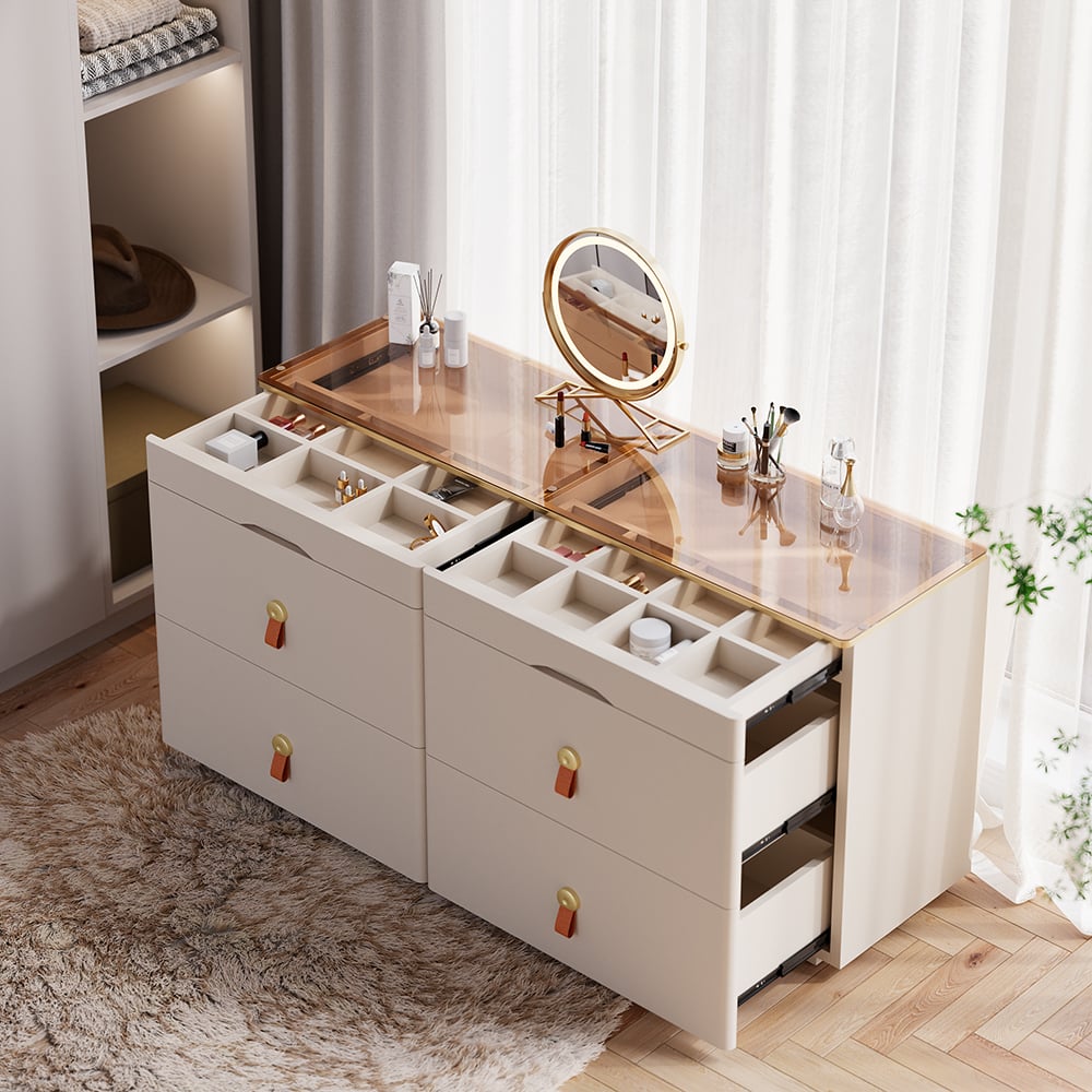 Chanor Glass Champagne Dresser 6 Drawer Closet Island with Jewelry Display Storage - Homary