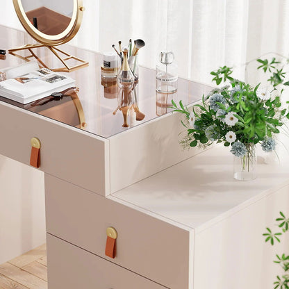 Chanor Modern Champagne Retractable Makeup Vanity Closet Island with Jewelry Storage - 