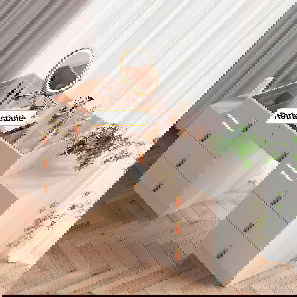 Chanor Modern Champagne Retractable Makeup Vanity Closet Island with Jewelry Storage - 