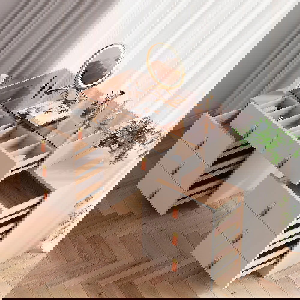 Chanor Modern Champagne Retractable Makeup Vanity Closet Island with Jewelry Storage - 