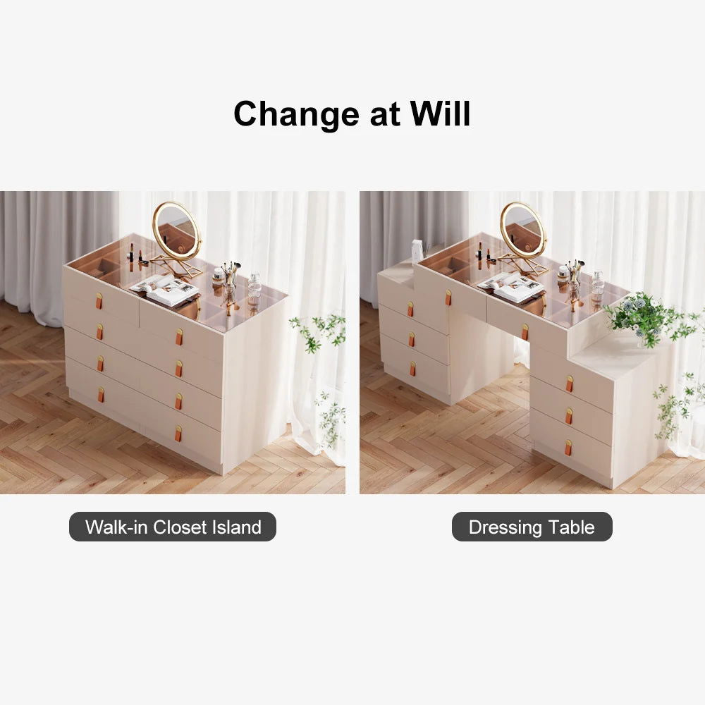 Chanor Modern Champagne Retractable Makeup Vanity Closet Island with Jewelry Storage - Homary