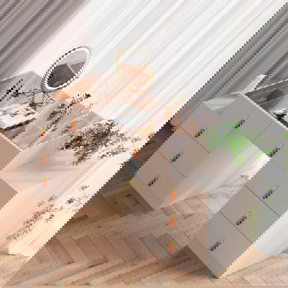 Chanor Modern Champagne Retractable Makeup Vanity Closet Island with Jewelry Storage - Homary