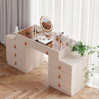 Chanor Modern Champagne Retractable Makeup Vanity Closet Island with Jewelry Storage - Homary