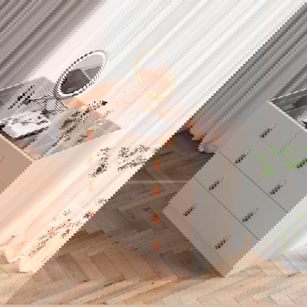 Chanor Modern Champagne Retractable Makeup Vanity Closet Island with Jewelry Storage - Homary