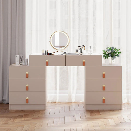 Chanor Modern Champagne Retractable Makeup Vanity Closet Island with Jewelry Storage - Homary