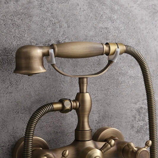 Chester Classic Style Antique Brass Wall Mount Clawfoot Tub Filler with Hand Shower - Homary