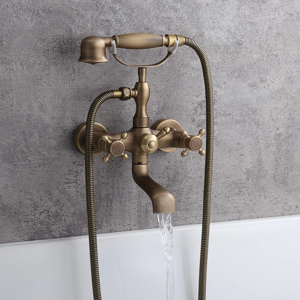 Chester Classic Style Antique Brass Wall Mount Clawfoot Tub Filler with Hand Shower - Homary