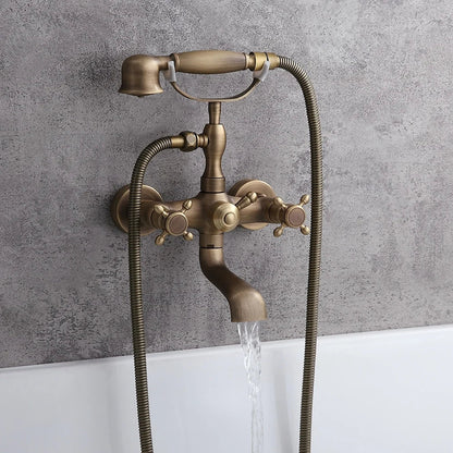 Chester Classic Style Antique Brass Wall Mount Clawfoot Tub Filler with Hand Shower - Homary