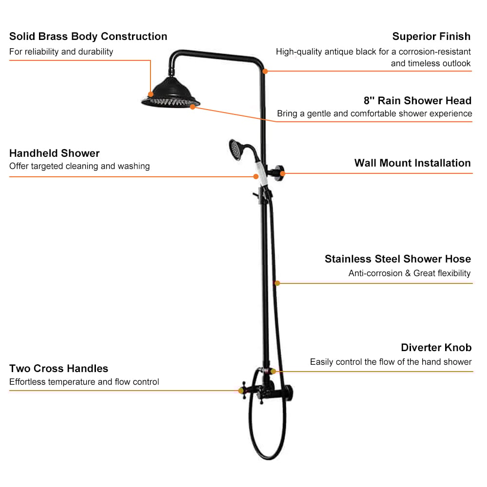 Chester Rainfall Showerhead with Handheld Shower Exposed Shower System Antique Black - 