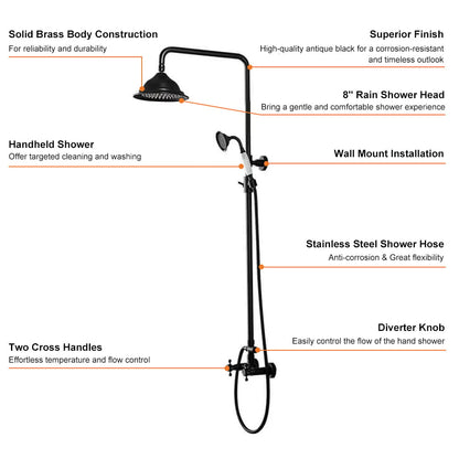 Chester Rainfall Showerhead with Handheld Shower Exposed Shower System Antique Black - 