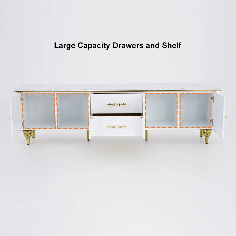 Chift Modern White TV Stand 4-Door 2-Drawer Luxurious Media Console for TV Up to 85 Inch - 