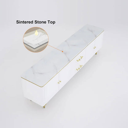 Chift Modern White TV Stand 4-Door 2-Drawer Luxurious Media Console for TV Up to 85 Inch - 