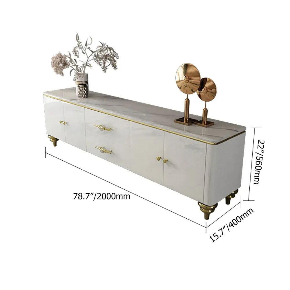 Chift Modern White TV Stand 4-Door 2-Drawer Luxurious Media Console for TV Up to 85 Inch - 