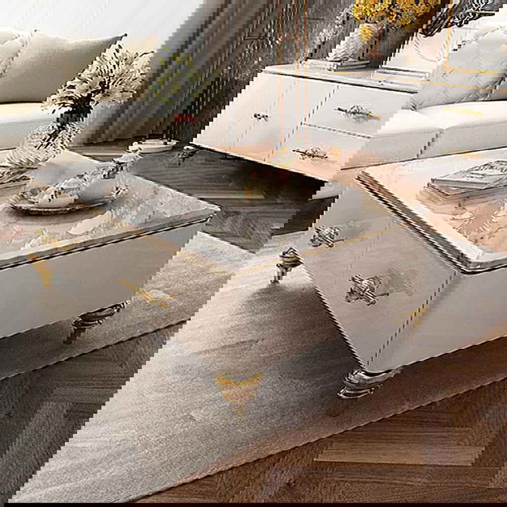 Chift Modern White TV Stand 4-Door 2-Drawer Luxurious Media Console for TV Up to 85 Inch - 