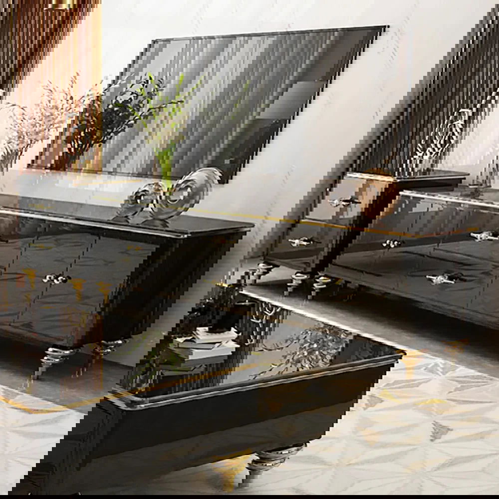 Chift Modern White TV Stand 4-Door 2-Drawer Luxurious Media Console for TV Up to 85 Inch - 