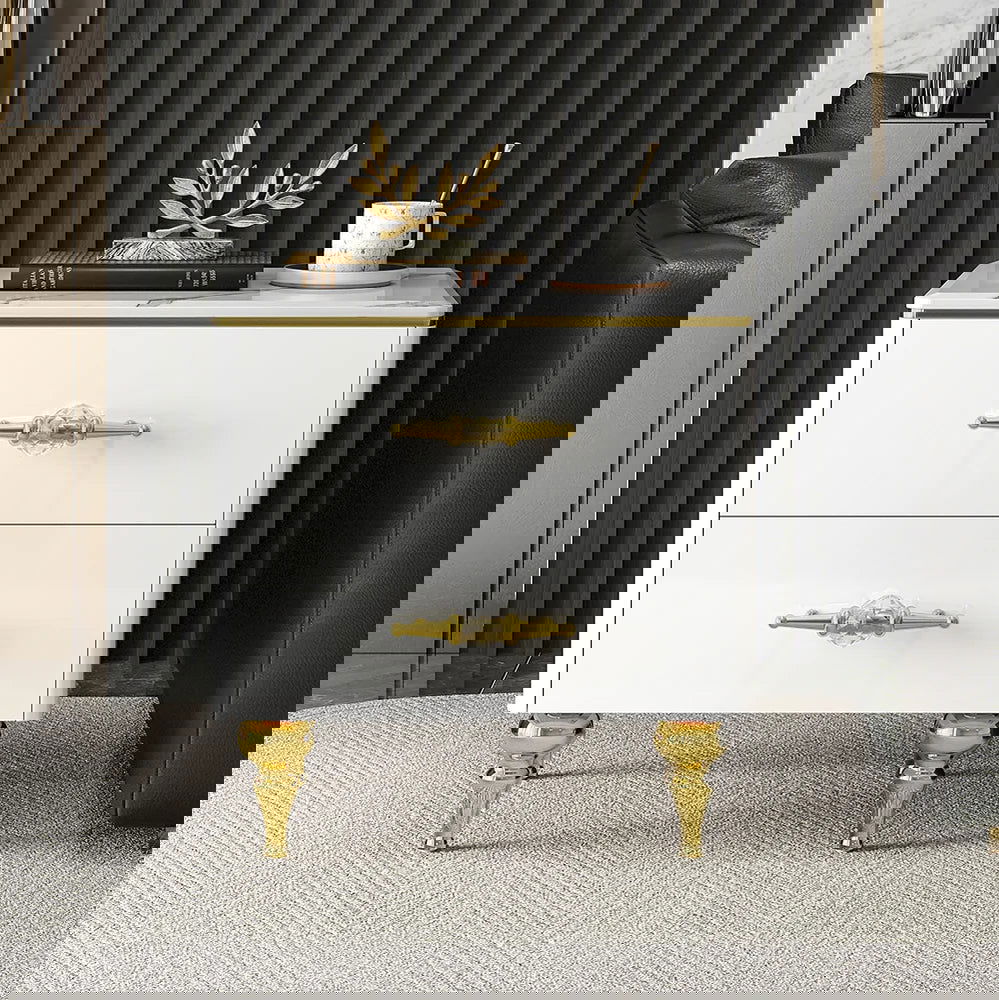 Chift Modern White TV Stand 4-Door 2-Drawer Luxurious Media Console for TV Up to 85 Inch - 