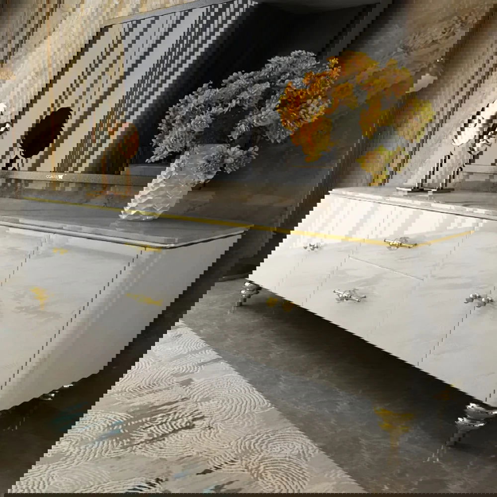 Chift Modern White TV Stand 4-Door 2-Drawer Luxurious Media Console for TV Up to 85 Inch - Homary