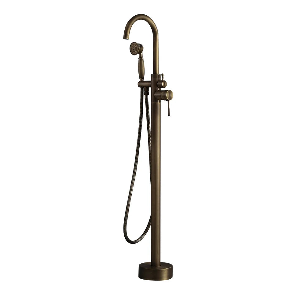 Classic Single Lever Handle Swivel Spout Freestanding Bath Tap Handshower Solid Brass - 