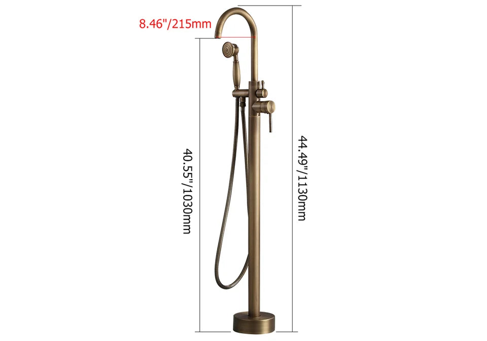 Classic Single Lever Handle Swivel Spout Freestanding Bath Tap Handshower Solid Brass - 