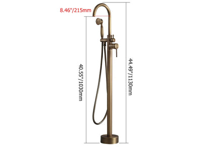 Classic Single Lever Handle Swivel Spout Freestanding Bath Tap Handshower Solid Brass - 