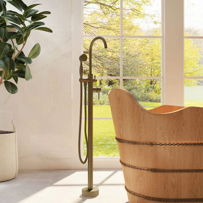 Classic Single Lever Handle Swivel Spout Freestanding Bath Tap Handshower Solid Brass - 