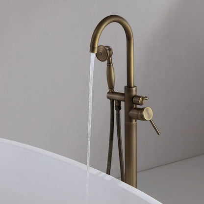 Classic Single Lever Handle Swivel Spout Freestanding Bath Tap Handshower Solid Brass - 