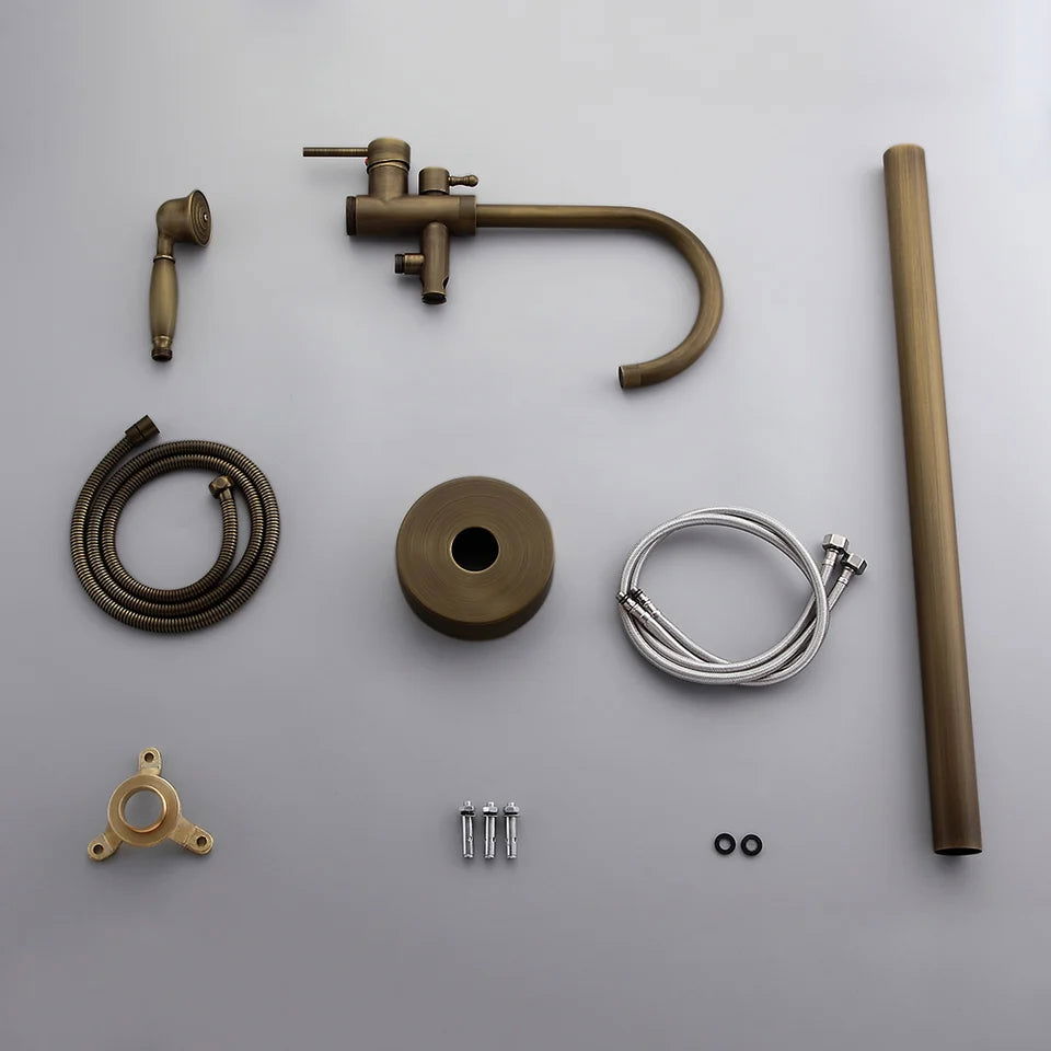 Classic Single Lever Handle Swivel Spout Freestanding Bath Tap Handshower Solid Brass - 