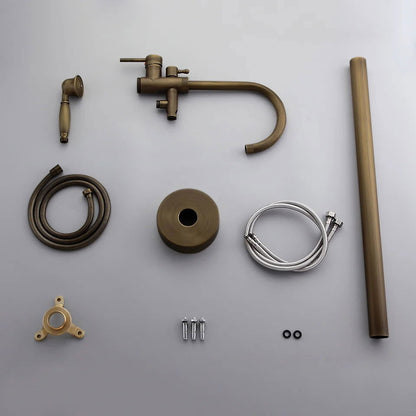 Classic Single Lever Handle Swivel Spout Freestanding Bath Tap Handshower Solid Brass - 