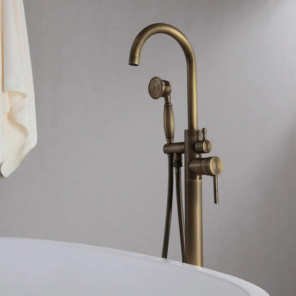 Classic Single Lever Handle Swivel Spout Freestanding Bath Tap Handshower Solid Brass - 