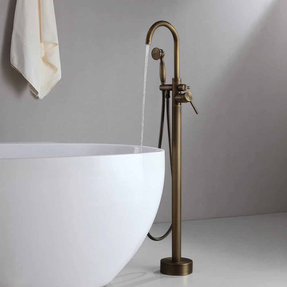 Classic Single Lever Handle Swivel Spout Freestanding Bath Tap Handshower Solid Brass - Homary