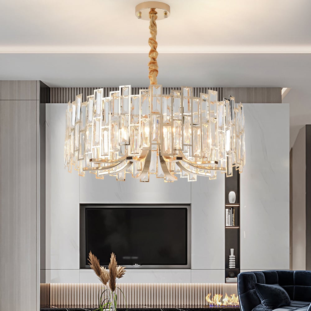 Clytia 10-Light Modern Crystal Chandelier with Adjustable Chain in Gold - Homary