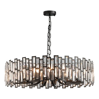 Clytia Modern Geometric Crystal Chandelier 10-Light with Adjustable Chain in Black - 