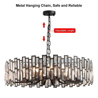 Clytia Modern Geometric Crystal Chandelier 10-Light with Adjustable Chain in Black - 