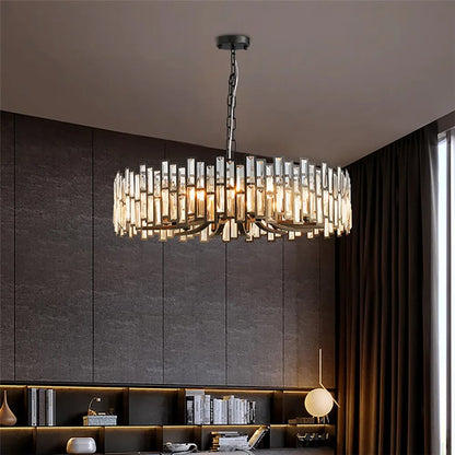 Clytia Modern Geometric Crystal Chandelier 10-Light with Adjustable Chain in Black - Homary