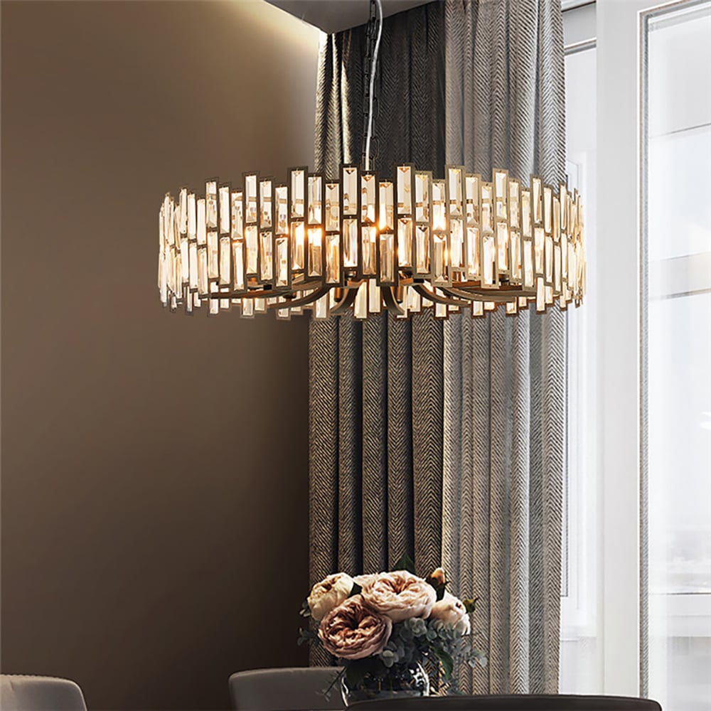 Clytia Modern Geometric Crystal Chandelier 14-Light with Adjustable Chain in Black - 