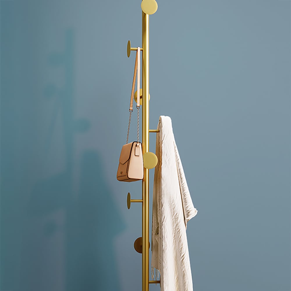 Coat Rack Brass Gold Round Hooks Entryway Freestanding Coat Hanger Marble Base - 