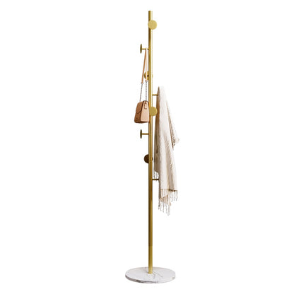 Coat Rack Brass Gold Round Hooks Entryway Freestanding Coat Hanger Marble Base - 