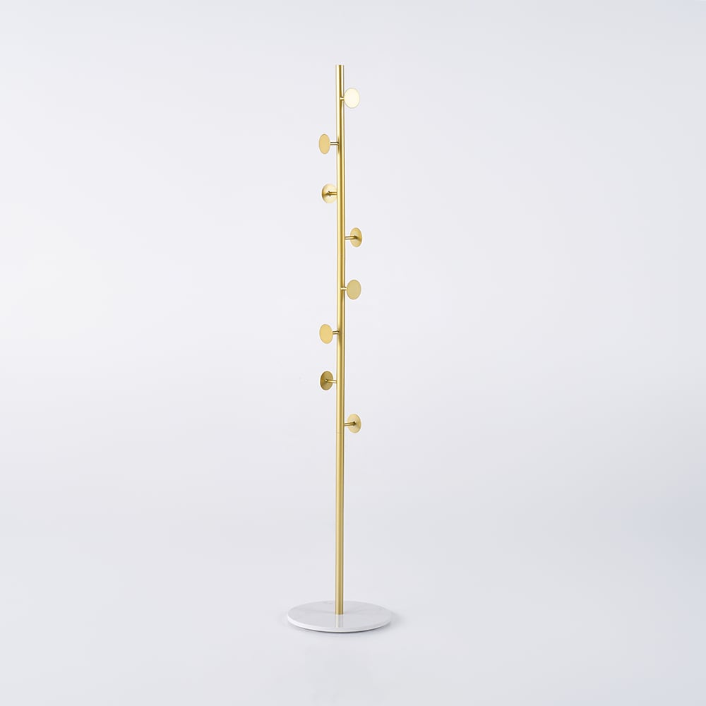 Coat Rack Brass Gold Round Hooks Entryway Freestanding Coat Hanger Marble Base - 