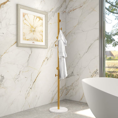 Coat Rack Brass Gold Round Hooks Entryway Freestanding Coat Hanger Marble Base - 