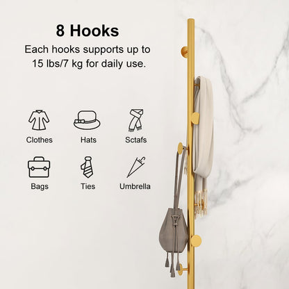 Coat Rack Brass Gold Round Hooks Entryway Freestanding Coat Hanger Marble Base - 