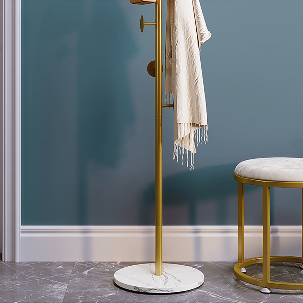 Coat Rack Brass Gold Round Hooks Entryway Freestanding Coat Hanger Marble Base - Homary