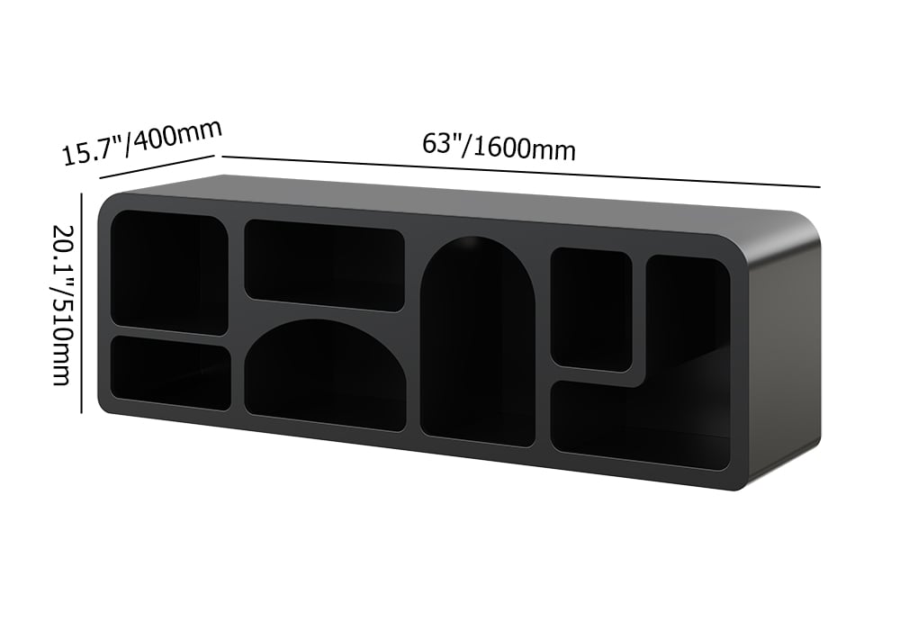 Codiys Art Deco Bookshelf Wood TV Stand in Black with Shelves for TV Up to 1778mm - 